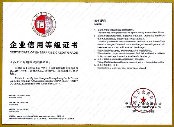 聚鑫汇电缆再次通过AAA级电力行业企业最高信用等级复评