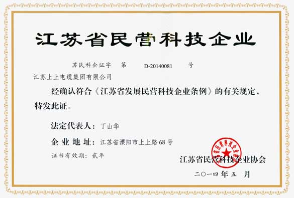 江苏聚鑫汇电缆集团被评为“江苏省民营科技企业”
