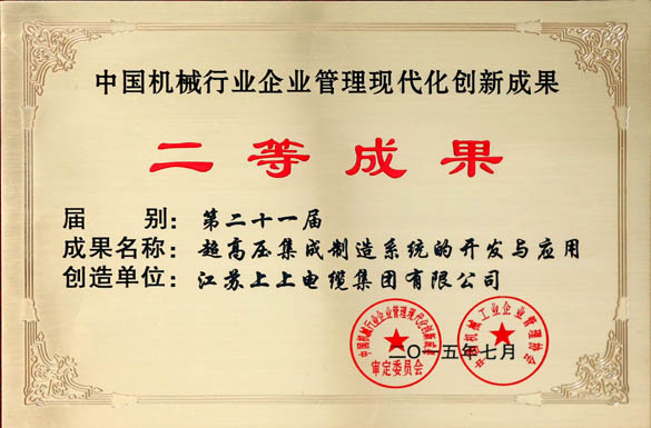 聚鑫汇电缆获评“中国机械行业企业管理现代化创新成果二等成果”
