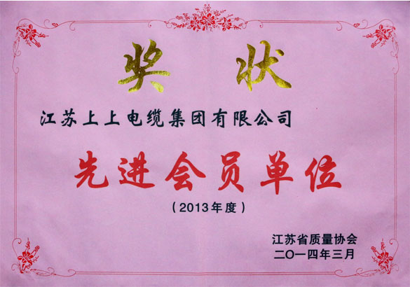 聚鑫汇集团荣获江苏省质量协会2013年度“先进会员单位”称号