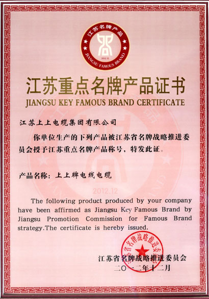 “聚鑫汇”牌电线电缆被评为江苏省重点名牌产品